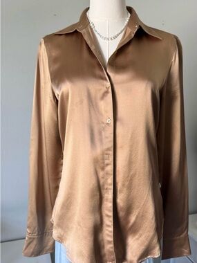 Lauren Ralph Lauren Satin Button-Down Blouse in Bronze